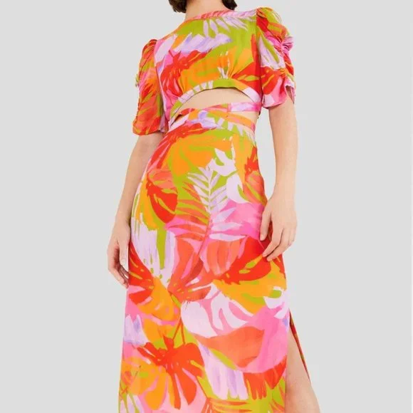 farm rio colorful leaves midi dress Farm Rio Bird Leaves Ruffled Maxi Dress